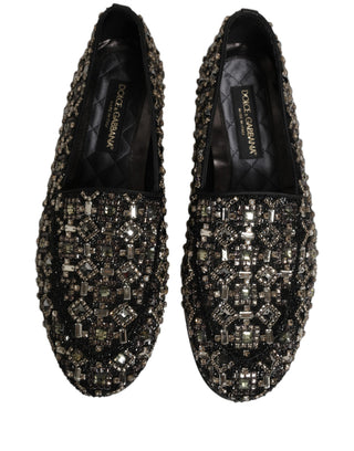 Black Crystal Embellished Dress Loafers Shoes