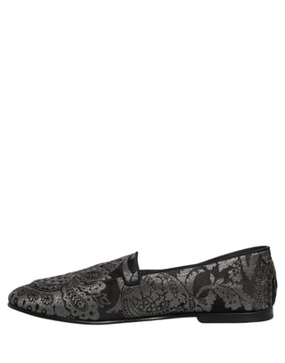 Zapatos mocasines plateados de jacquard y cuero sin cordones
