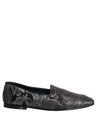 Zapatos mocasines plateados de jacquard y cuero sin cordones