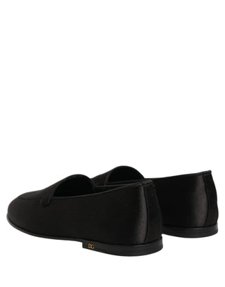 Black Satin Logo Slip On Flats Loafers Shoes