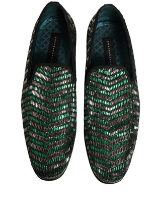 Silver Green Embellished Dress Loafers Shoes