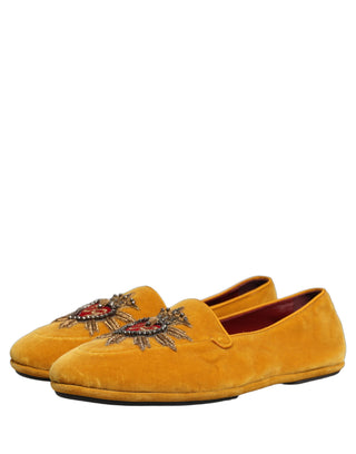 Zapatos mocasines planos amarillos de terciopelo con corazón DG