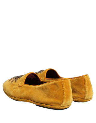 Zapatos mocasines planos amarillos de terciopelo con corazón DG