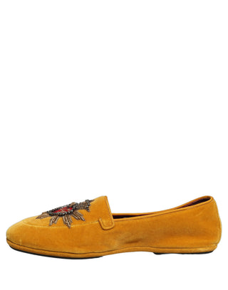 Zapatos mocasines planos amarillos de terciopelo con corazón DG