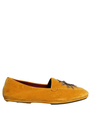 Zapatos mocasines planos amarillos de terciopelo con corazón DG