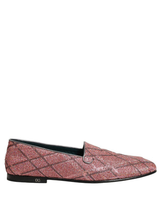 Zapatos mocasines rosas con logo de lurex brillante a cuadros