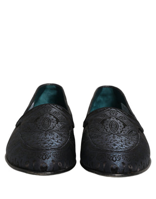Zapatos mocasines azules de jacquard y cuero sin cordones