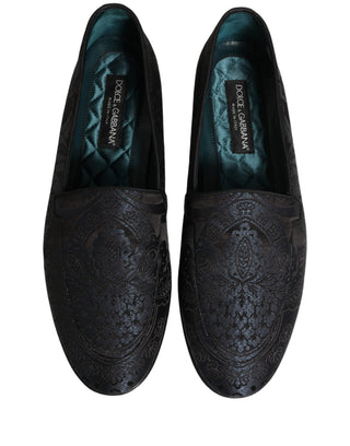 Zapatos mocasines azules de jacquard y cuero sin cordones