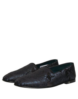 Zapatos mocasines azules de jacquard y cuero sin cordones