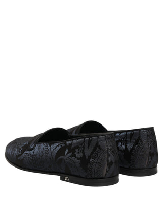 Zapatos mocasines azules de jacquard y cuero sin cordones