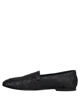 Zapatos mocasines azules de jacquard y cuero sin cordones