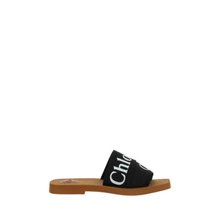 Black Cotton Flat Sandals