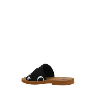 Black Cotton Flat Sandals