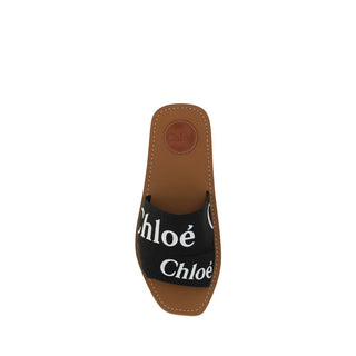 Black Cotton Flat Sandals