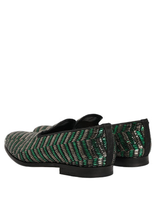 Silver Green Embellished Dress Loafers Shoes