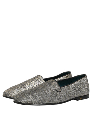 Gray Glitter Lurex DG Logo Dress Loafers Shoes