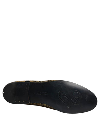 Gold Jacquard Leather Slip On Loafers Shoes