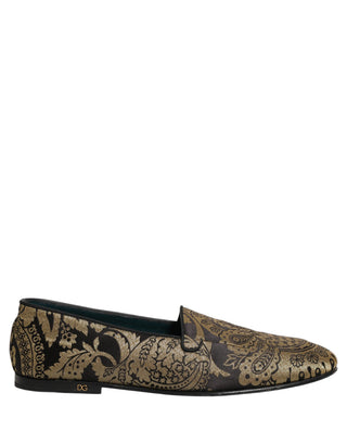Zapatos mocasines slip on de cuero jacquard dorado