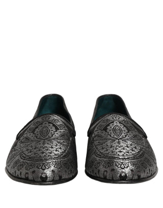 Silver Jacquard Leather Slip On Loafers Shoes