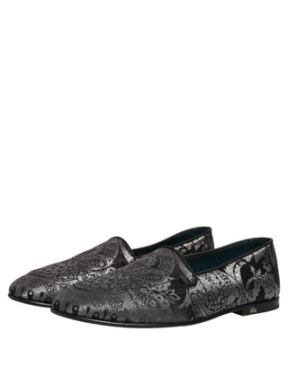 Silver Jacquard Leather Slip On Loafers Shoes