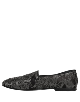 Silver Jacquard Leather Slip On Loafers Shoes