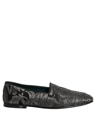 Silver Jacquard Leather Slip On Loafers Shoes