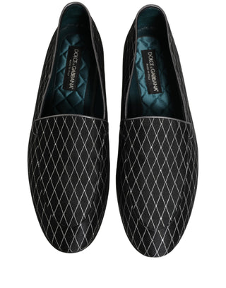 Black Velvet Diamond Stitched Loafers Shoes
