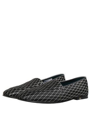 Black Velvet Diamond Stitched Loafers Shoes