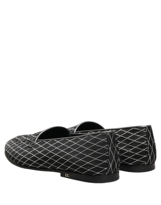 Black Velvet Diamond Stitched Loafers Shoes