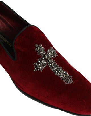 Maroon Suede Cross Slip On Dress Loafers Shoes