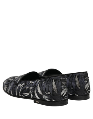 Black Leaf Embroidery Dress Men Loafers Shoes