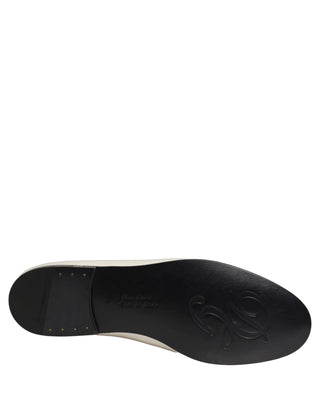 White Satin Logo Slip On Flats Loafers Shoes