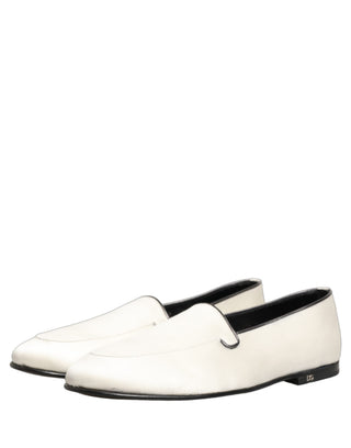 White Satin Logo Slip On Flats Loafers Shoes