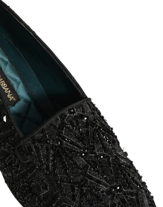 Black Velvet Embroidered Dress Loafers Shoes