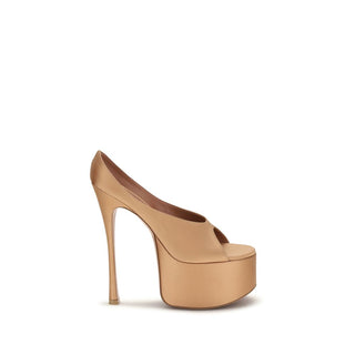 Beige Silk Platform Pumps