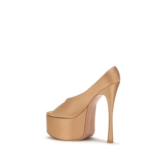 Beige Silk Platform Pumps