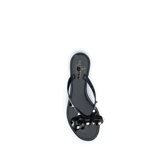 Black Cotton Flip-Flop Sandals