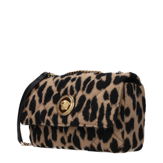 Bolso de hombro marrón de lana