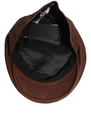 Sombrero Capello tipo boina para hombre de cuero de cordero marrón