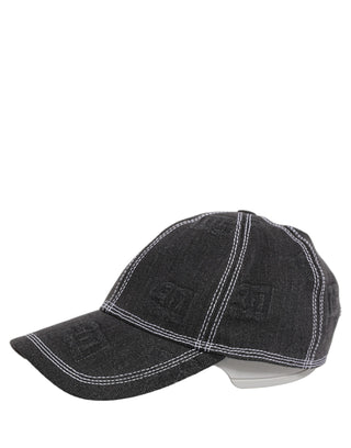 Men Black Cotton 6 Panel Baseball Capello Hat