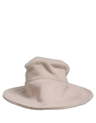 Women Beige Wool Knit Wide Brim Bucket Capello Hat