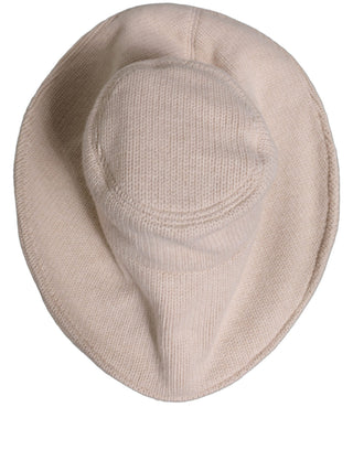 Women Beige Wool Knit Wide Brim Bucket Capello Hat