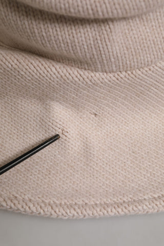 Women Beige Wool Knit Wide Brim Bucket Capello Hat