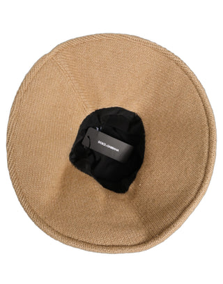 Women Brown Cotton Knit WideBrim Bucket Capello Hat
