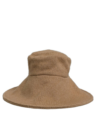 Women Brown Cotton Knit WideBrim Bucket Capello Hat
