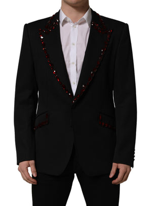 Chaqueta blazer negra adornada con cristales