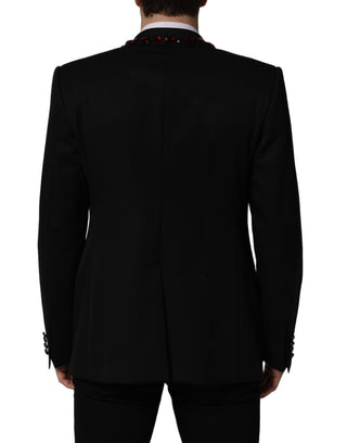 Chaqueta blazer negra adornada con cristales