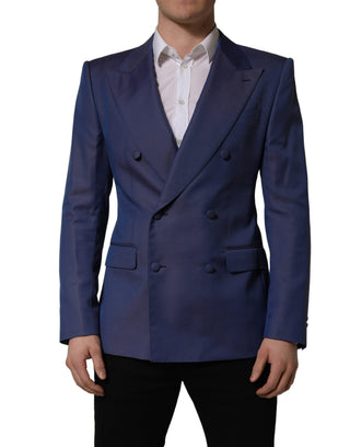 Blue Wool Double Breasted Men Blazer Jacket