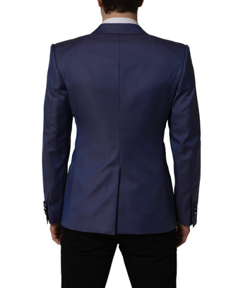 Blue Wool Double Breasted Men Blazer Jacket