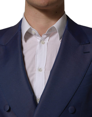 Blue Wool Double Breasted Men Blazer Jacket